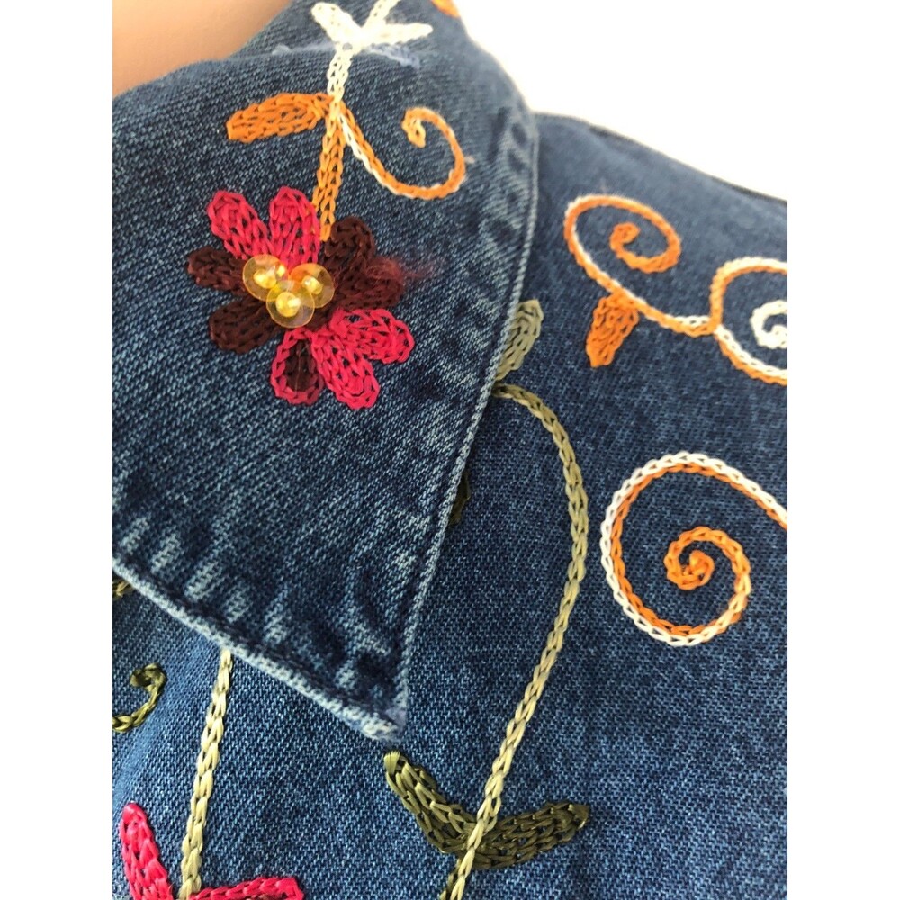 Vintage Life Style Womens 1X Denim Jacket Floral Embroidered Grannycore 90s - Picture 9 of 16